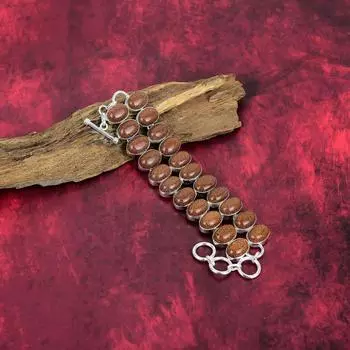 Браслет из цельного серебра Sunstone 925 пробы, браслет ручной работы с драгоценными камнями, подарки для жены, совершенно новый браслет Adjustable With 8 Inches жёлтый