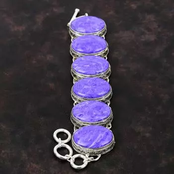 Браслет из чароита, драгоценный камень, ювелирные изделия ручной работы, винтажный браслет, браслет из стерлингового серебра 925 пробы, регулируемый браслет-цепочка, подарок на помолвку для нее Adjustable