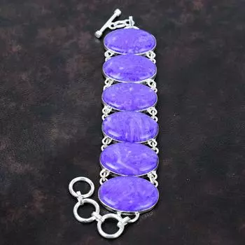 Браслет из чароита Оригинальный драгоценный камень Ювелирные изделия ручной работы Удивительный браслет Браслет из стерлингового серебра 925 пробы Регулируемый браслет-цепочка Подарок на помолвку Adjustable