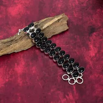 Браслет из черного оникса, браслет из стерлингового серебра 925 пробы с драгоценными камнями, ювелирные изделия ручной работы, на День памяти Adjustable with 8 inches чёрный