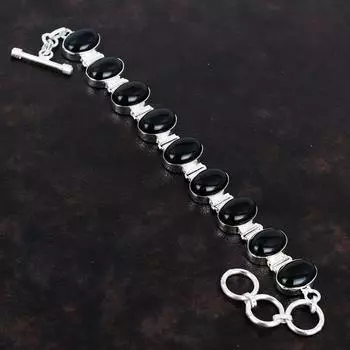 Браслет из черного оникса, браслет из стерлингового серебра 925 пробы, регулируемый браслет-цепочка, старинные ювелирные изделия ручной работы, подарки для нее, браслет из натуральных драгоценных камней
