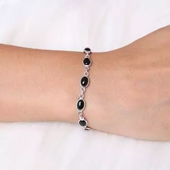 Браслет из черного оникса / Браслет из стерлингового серебра 925 пробы / Камень декабря / Ювелирные изделия из оникса / Регулируемый браслет 6-9 Inch чёрный