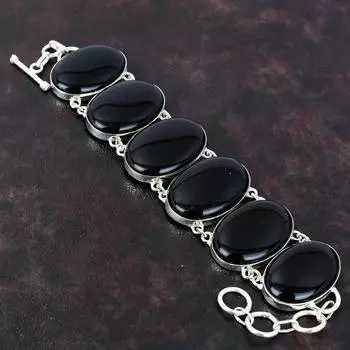 Браслет из черного оникса. Браслет из стерлингового серебра 925 пробы. Ювелирные изделия из драгоценных камней. Регулируемый браслет-цепочка. Ювелирные изделия ручной работы. Подарок для женщин. Элегантный браслет.