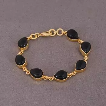 Браслет из черного оникса с драгоценными камнями, дизайнерский браслет ручной работы, женский браслет, подарок для нее, подарок на свадьбу, золотой браслет 7.5 inch