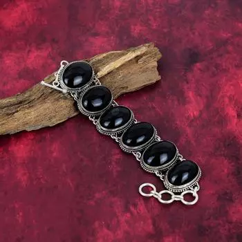 Браслет из черного оникса, ювелирные изделия из цельного серебра 925 пробы с драгоценными камнями, браслет ручной работы на День матери Adjustable With 8 Inches чёрный