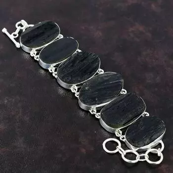 Браслет из черного турмалина, браслет из натурального драгоценного камня, браслет из стерлингового серебра 925 пробы, регулируемый браслет-цепочка, ювелирные изделия ручной работы для подарка