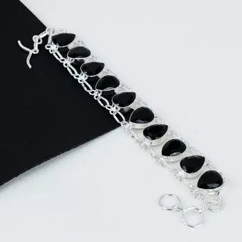 Браслет из черной шпинели. Драгоценный камень из черной шпинели. Браслет ручной работы из стерлингового серебра 925 пробы. Черный браслет из шпинели в подарок. Черный браслет для нее. 8 чёрный