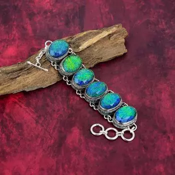 Браслет из чистого серебра 925 пробы с зеленым триплетом опалом, браслет ручной работы с драгоценными камнями, подарки для жены, совершенно новый браслет Adjustable with 8 inches зелёный
