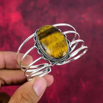 Браслет из чистого серебра 925 пробы с тигровым глазом, браслет с драгоценными камнями ручной работы, подарок маме, антикварные ювелирные изделия Adjustable жёлтый