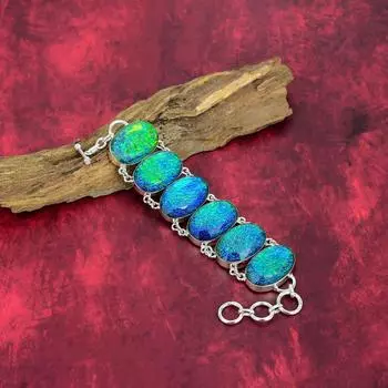 Браслет из чистого серебра 925 пробы с зеленым триплетом опалом, браслет ручной работы с драгоценными камнями, подарки для жены, совершенно новый браслет Adjustable with 8 inches зелёный