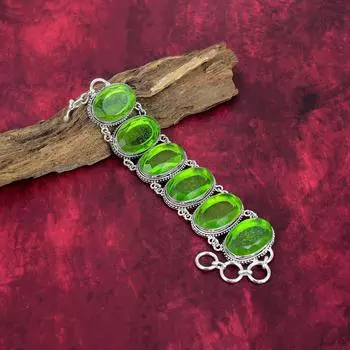 Браслет из чистого серебра 925 пробы с зеленым триплетом опалом, браслет ручной работы с драгоценными камнями, подарки для жены, совершенно новый браслет Adjustable with 8 inche зелёный