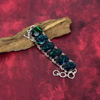 Браслет из чистого серебра 925 пробы с зеленым триплетом опалом, браслет ручной работы с драгоценными камнями, подарки для жены, совершенно новый браслет Adjustable With 8 Inches зелёный