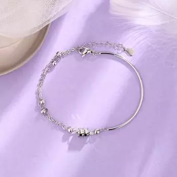 Браслет из чистого серебра S925, асимметричные бусины, геометрический цилиндрический браслет, легкий роскошный элитный браслет на небольшую талию для женщин silver