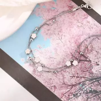 Браслет из чистого серебра S925, новый стильный браслет для женщин, высококачественный браслет из пятилистного клевера, круглый браслет из бисера, двухслойный цветочный браслет silver