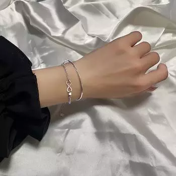 Браслет из чистого серебра S925, полоса Мёбиуса, бесконечная любовь, пара, двухслойный браслет, персонализированный браслет из 8 слов с бесконечным числом, подарок подруге silver