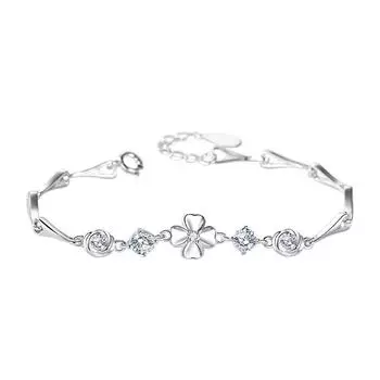 Браслет из чистого серебра S999 Lucky с четырьмя листами клевера Ins Niche Design Diamond Простой корейский стиль Темпераментные ручные украшения Интернет-знаменитости Adjustable size