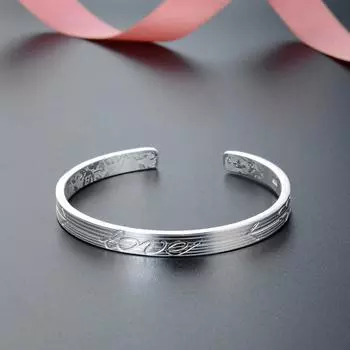 Браслет из чистого серебра с гравировкой LOVE Letter и широким лицом, серебряный браслет 999 футов, модный простой открытый серебряный браслет для молодых женщин Adjustable size