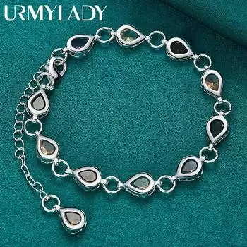 Браслет из циркона с каплей воды из стерлингового серебра 925 пробы для женских модных ювелирных изделий 20cm