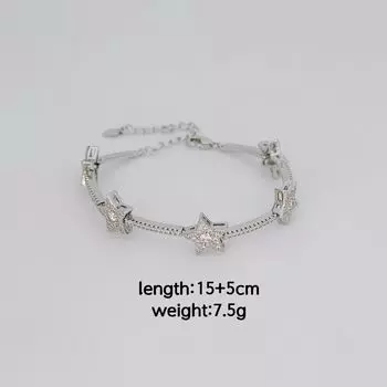 Браслет из циркония со звездой, модный браслет из циркония с пятиконечной звездой. серебряный