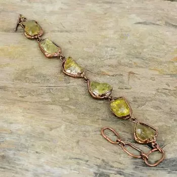 Браслет из цитрина с грубым драгоценным камнем, медный браслет, изготовленный гальваническим методом, регулируемый браслет-цепочка, ювелирные изделия, изготовленные методом гальванической формовки, подарок для мамы, браслет ручной работы