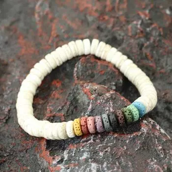 Браслет из цветного вулканического камня с бусинами для женщин, натуральный тигровый глаз, синяя бирюза, для мужчин, ретро, этнический стиль, парные украшения для рук 19.5cm/7.7inch белый