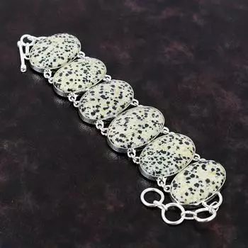 Браслет из далматинской яшмы, ювелирные изделия из настоящего драгоценного камня, браслет из стерлингового серебра 925 пробы, регулируемый браслет-цепочка ручной работы, подарок для мамы, удивительные ювелирные изделия