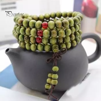Браслет из деревянных бусин, браслет для снятия стресса, поддельный сандал, буддийский Будда, 4-слойная цепочка на запястье, мужской женский браслет, браслеты чёрный
