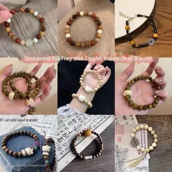 Браслет из деревянных бусин лотоса 2024 года: Китайский дзен-ретро стиль для девочек и подруг