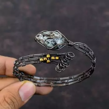 Браслет из драгоценного камня астрофиллит, браслет из медной проволоки, регулируемый браслет-манжета, ручная работа, ювелирные изделия из медной проволоки, подарок для матери, уникальный браслет