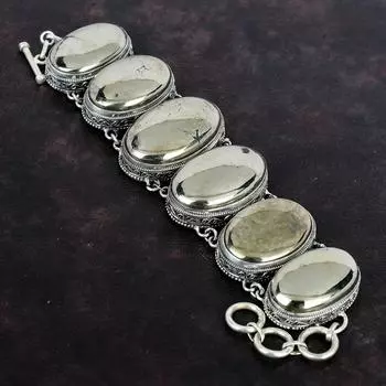 Браслет из драгоценного камня пирита, винтажный браслет, браслет из стерлингового серебра 925 пробы, регулируемый браслет-цепочка, ручная работа, абсолютно новые ювелирные изделия, подарки на помолвку