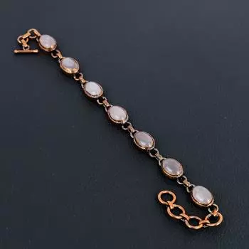 Браслет из драгоценного камня розового кварца ручной работы из меди, гальванопластики, антикварный браслет для нее 8 Inches With Adjustable розовый