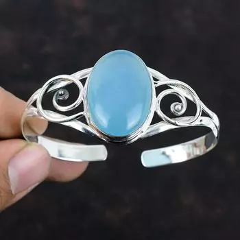 Браслет из драгоценного камня с аквамарином, браслет-манжета из стерлингового серебра 925 пробы, регулируемый браслет ручной работы, браслет последнего дизайна, ювелирные изделия с аквамарином для подарков Adjustable