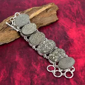 Браслет из драгоценного камня с пиритом, ювелирные изделия из стерлингового серебра 925 пробы, браслет-цепочка, серебряные ювелирные изделия ручной работы, подарок для женщин, ювелирные изделия новейшего дизайна 8 Inches With Adjustable золотистый