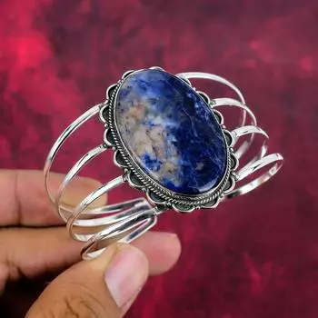 Браслет из драгоценного камня содалит ручной работы, браслет из цельного серебра 925 пробы, антикварные ювелирные изделия, браслет для подарка на помолвку Adjustable синий