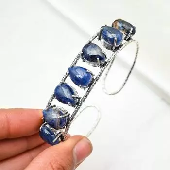 Браслет из драгоценного камня содалит ручной работы, браслет из цельного серебра 925 пробы, антикварные ювелирные изделия, браслет для подарка на помолвку Adjustable синий