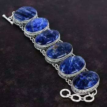 Браслет из драгоценного камня содалит, ювелирные изделия ручной работы, браслет из стерлингового серебра 925 пробы, регулируемый браслет-цепочка, потрясающие ювелирные изделия, винтажный браслет для подарка