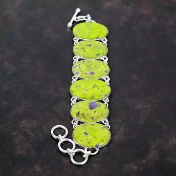Браслет из драгоценного камня Стихтит Стильные украшения Браслет из стерлингового серебра 925 пробы Регулируемый браслет-цепочка Браслет из камня ручной работы Подарок для него Adjustable