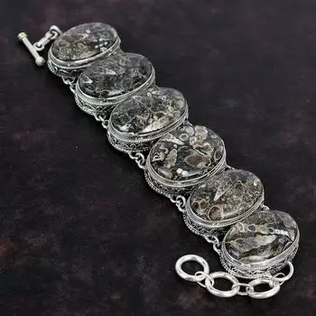 Браслет из драгоценного камня Turritella Agate, старинный винтажный браслет из стерлингового серебра 925 пробы, регулируемый браслет-цепочка ручной работы, подарки для друга