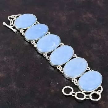 Браслет из драгоценных камней Angelite Элегантный браслет Браслет из стерлингового серебра 925 пробы Регулируемый браслет-цепочка Ювелирные изделия ручной работы Достойный браслет для подарка