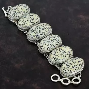 Браслет из драгоценных камней далматинской яшмы, ювелирные изделия ручной работы, браслет из стерлингового серебра 925 пробы, винтажный браслет, регулируемый браслет-цепочка, подарки на помолвку