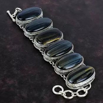 Браслет из драгоценных камней Pietersite, винтажный браслет ручной работы, уникальные ювелирные изделия, браслет из стерлингового серебра 925 пробы, регулируемый браслет-цепочка, подарок на помолвку