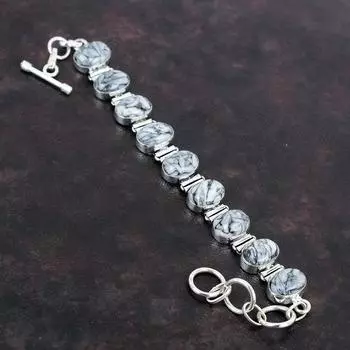 Браслет из драгоценных камней Pinolith Jasper, старинные ювелирные изделия, браслет ручной работы, браслет из стерлингового серебра 925 пробы, регулируемый браслет-цепочка, подарки для матери