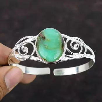 Браслет из драгоценных камней с хризопразом, стильный браслет-манжета, браслет из стерлингового серебра 925 пробы, регулируемый браслет-манжета, серебряные украшения ручной работы, подарок для женщин Adjustable