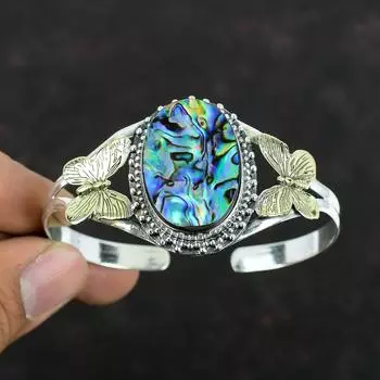 Браслет из драгоценных камней с ракушками-ушками, браслет-манжета из стерлингового серебра 925 пробы, браслет с позолотой 18 карат, ювелирные изделия в виде бабочек, регулируемые браслеты, браслет ручной работы