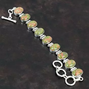 Браслет из драгоценных камней унакит, ювелирные изделия ручной работы, изящный браслет из стерлингового серебра 925 пробы, регулируемый браслет-цепочка, подарки для него, ювелирные изделия в стиле бохо
