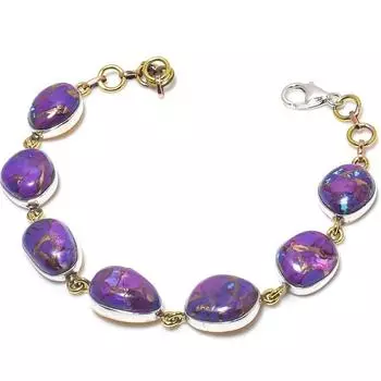 Браслет из двухцветного серебра 925 пробы с натуральным медно-бирюзовым драгоценным камнем 7-8 дюймов U7d46