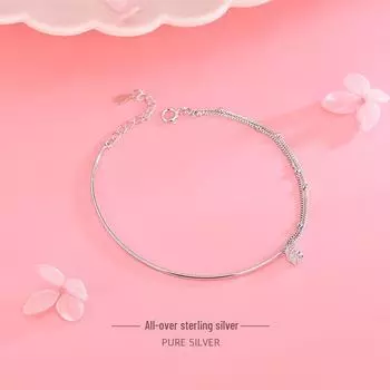 Браслет из двухслойного серебра 925 пробы с цирконием и звездой BRS214, 925 Silver платиновый