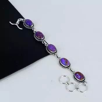 Браслет из фиолетового бирюзового драгоценного камня ручной работы из стерлингового серебра 925 пробы, браслет из фиолетового бирюзового камня для жены, браслет унисекс, подарок на помолвку 8 фиолетовый