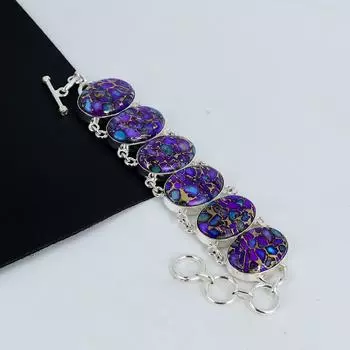 Браслет из фиолетового медно-бирюзового драгоценного камня ручной работы из стерлингового серебра 925 пробы, браслет из фиолетового медно-бирюзового камня для жены, браслет унисекс, подарок 8 фиолетовый