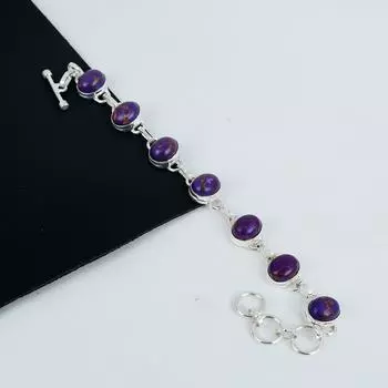 Браслет из фиолетового медно-бирюзового драгоценного камня ручной работы из стерлингового серебра 925 пробы, браслет из фиолетового медно-бирюзового камня для жены, браслет унисекс на День отца 8 фиолетовый